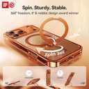 CASEKOO 360 Spin Magnetic Stand for iPhone 17 Pro Case [Fit for MagSafe][17FT Military Protection] Slim Polished Frame Titanium Alloy Sturdy Stand 6.3", Glossy Cosmic Orange