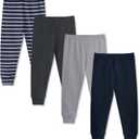 GLASH Kids Baby and Toddler Boys Cotton Pants, 4 Pack Joggers Sweatpants for Boys (3T, Stripe/Iron Grey/Navy/Grey)