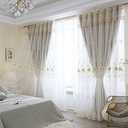 Amidoudou 1 Pair Luxury European Curtains with Valance for Living Room Bedroom Double Layer Embroidered Room Darkening Curtains (Beige,51x90 Inch)