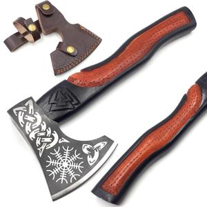 Custom Handmade Carbon Steel Real Viking Axe Hatchet,Camping Axe, Birthday Gift for him, Leather Wrapped Handle and Leather Sheath ((FM-21))