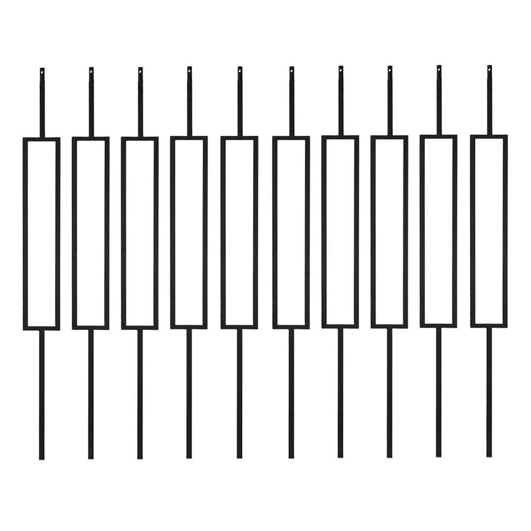 S11 Wrought Iron Balusters Set of 10 Decorative Metal Deck Balusters Single Rectangle - 1/2-inch Hollow Iron Spindles Satin Black Metal Railing