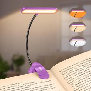 Gritin Rechargeable Book Light for Reading in Bed with 19 LED &Memory Function-Eye Caring 3 Color Temperatures,5 Brightness Levels,90 Hrs Runtime Flexible Goose Neck Clip on Light-Dark Purple