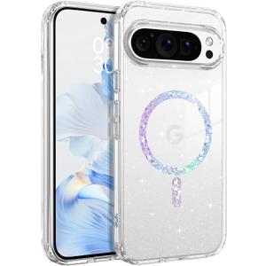 BENTOBEN Magnetic for Google Pixel 10 Pro Case, Clear Crystal Glitter Bling Phone Case Pixel 10 Pro [Compatible with MagSafe], Shockproof Sparkly Cute Women Girl Cover for Pixel10 Pro, Glitter Clear