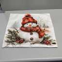 Vintage Red Plaid Christmas Snowman Pillow Covers 18x18, Winter Home Decor, Rustic Winter Holly Berry Xmas Snowman Decorative Throw Pillow Covers for Couch Sofa Bedroom Living Room