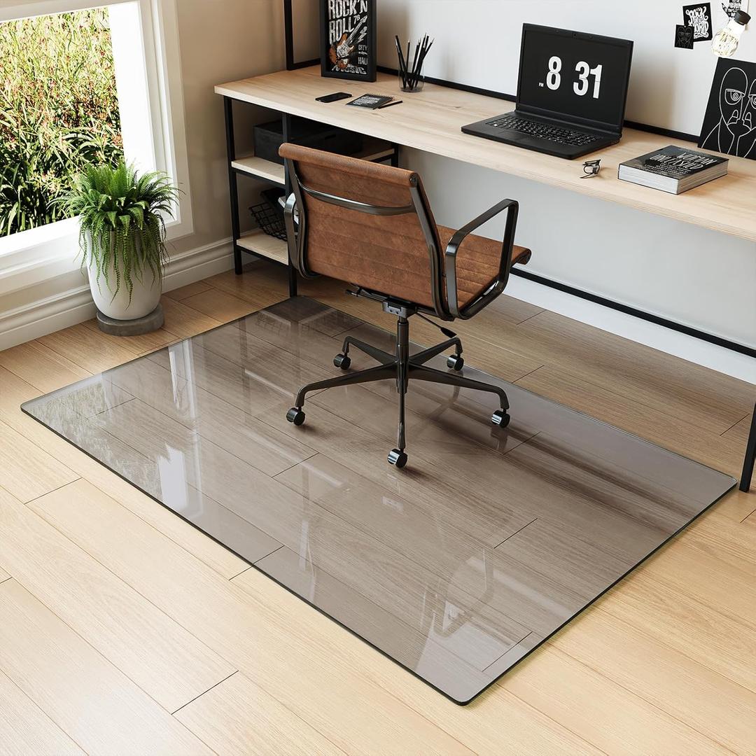 Koonmi Tempered Glass Chair Mat for Hardwood Floors & Carpets, 36" x 55 Grey Heavy Duty Office Floor Protector, Scratch & Dust Concealing, Noise-Free for Home Office Desk