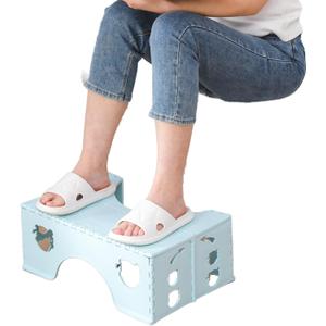 7inches Foldable Toilet Stool (Blue), Healthy Bathroom Squatting Posture Poop Stool with Anti-Slip Feet, A Good Helper to Effective Relief of Constipation, Easy to Storage Toilet Squat Stool