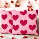 Valentines Pillow Covers 18x18 Inch Set of 2 - Plush Faux Fur Rose Hearts Valentines Day Jacquard Throw Pillow Covers Decorations Soft Home Decor for Couch, Sofa, or Bed