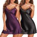 Ekouaer Lingerie for Women 1Pack Silk Nightgowns Babydoll Negligee Sexy Slip Nighty Satin Chemise Teddy Sleepwear XL