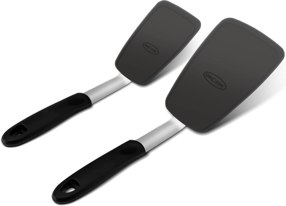 Unicook 2 Pack Flexible Silicone Spatula, Turner, 600F Heat Resistant, Ideal for Flipping Eggs, Burgers, Crepes and More, Black Unicook 2 Pack Flexible Silicone Spatula, Turner, 600F Heat Resistant, Ideal for Flipping Eggs, Burgers, Crepes and More, Black