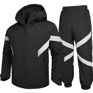 GEMYSE Men's Ski Suit Waterproof Snow Suit Winter snowboard Jacket and Pants Set Hooded ski outfits with Reflective Trim (X-Large, Black)