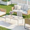 ONBRILL Rectangle Coffee Table with Tempered Glass Desktop, Galvanized Frame Outdoor Coffee Table with Adjustable Feet for Patio, Balcony, Deck, Living Room, Sand