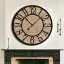 Large Wall Clock for Living Room Decor, Non Ticking Silent, Battery Operated Modern Vintage Wood Oversized Decorative Wall Clock for Bedroom Kitchen Farmhouse Office Decor (32inch, Black Metal - Arabic Numerals)