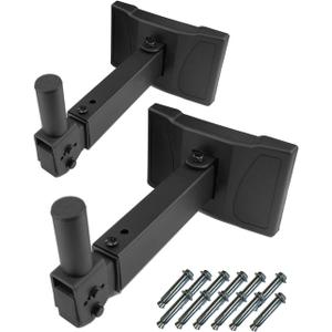 HW-339 Speaker Wall Mount, Wall Mount Speakers Brackets Support up to 100lbs Swivel & Tilt, PA Speaker Wall Mount for Large Speakers, Mounting Screws Hidden(2 packs, Black)
