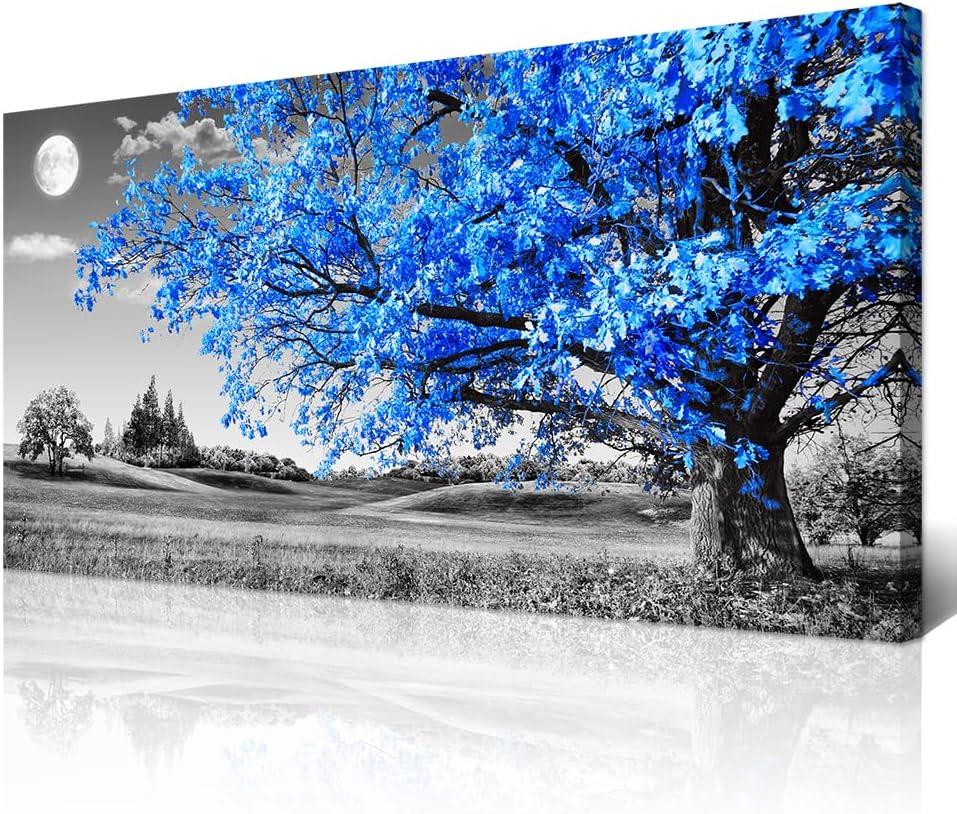 Wapluam Canvas Wall Art For Living Room Modern Wall Decor For Bedroom Black And White Wall Paintings Blue Tree Scenery Pictures Prints Artwork Office Decor Room Aesthetic Home Decor 20" X 40"