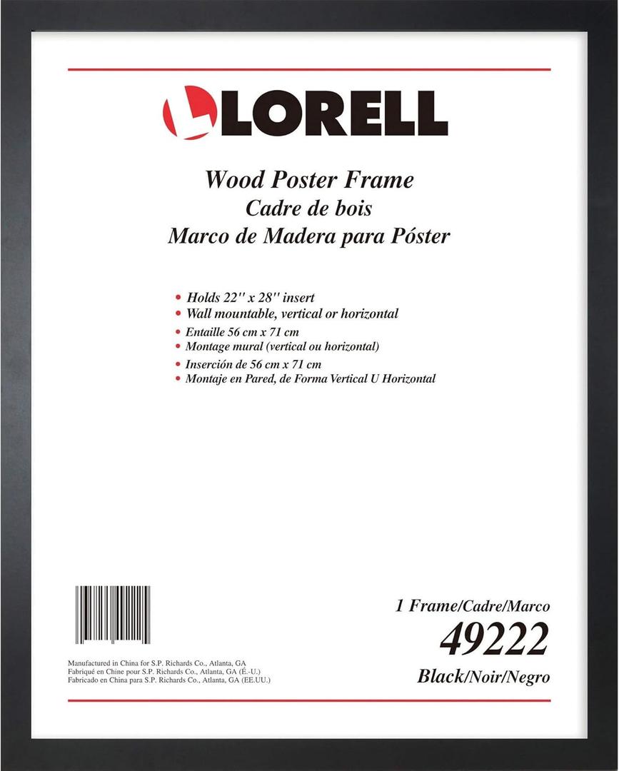 Lorell Solid Wood Poster Frame, 22" x 28" (49222) , Black