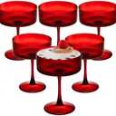 Martini Glasses Set of 6,Vintage Champagne Cocktails Glasses,10.5 Ounces Large Red Ribbed Coupe Drinking Wine Glasses Goblet,Margarita Glasses for Bar,Dessert,Cocktail Glassware Gift Set Luxury