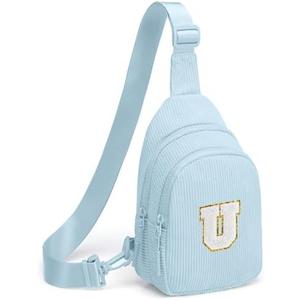 Viverte Small Corduroy Sling Bag Initial Crossbody Bag Fanny Pack for Girls Personalized Birthday Gifts for Teen Girls Gifts