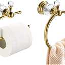 WOLIBEER Crystal Towel Ring, Gold Toilet Paper Holder Hand Towel Holder Towel Hook Tissue Roll Paper Holder Wall Mounted Towel Hanger 2 Pieces Sets