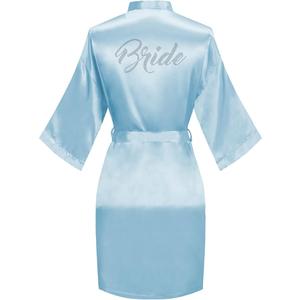 Women's Kimono Bride Bridesmaid Robes with Rhinestones Short Satin Bathrobes Wedding Party Getting Ready Day, ONE SIZE