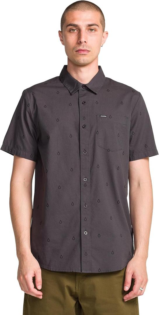 Volcom Men's Patterson Short Sleeve Button Down Woven Shirt, Black, Large