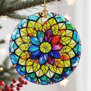 5 x Christmas Ornaments, Ceramic-Style Christmas Decorations, Xmas Tree Ornaments, Heirloom Keepsakes, Holiday Dcor, Holiday Presents, Unique Xmas Gifts, Gift Exchange, Gift Idea - Rainbow Mandala