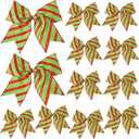 12 Pcs Red Green Christmas Bows,6 Inch Large Christmas Wreaths Bows for Tree Gift Wrapping Garland,Christmas Decoration Holiday Party Crafts Xmas Tree Ribbon Ornaments (Glitter Stripe)
