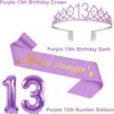13th Birthday Decorations for Girls Purple with 13th Birthday Sash and Crown, Cake Topper and Candles, Number Balloons, 13 Year Old Gifts for Girls