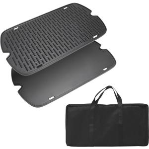 SafBbcue Cast Iron Cooking Griddle for Weber Traveler Portable Series Gas Grill, Griddle Plate for Weber 9010001 9011701 9013001 9020001 9030001 Traveler Portable Grill, Griddle with Carry Bag
