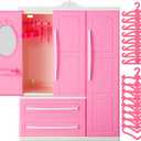 Doll Closet Furniture Wardrobe Clothing Organizer Doll Open Wardrobe Dollhouse Closet with 20 Pieces Hangers 2 Style Pink Plastic Hangers Dollhouse Furniture Accessories(Classic Style)