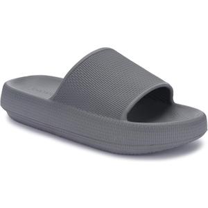 Joomra Pillow Slippers for Women and Men Non Slip Quick Drying Shower Slides Bathroom Sandals | Ultra Cushion | Thick Sole (10.5-11.5 Women/9-10 Men, Grey)