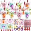 24 Pack Valentines Day Gifts for Kids Classroom Stationery Set with Cards Cups Pencils Stickers Erasers Rulers and Sharpeners for Kids Valentine's Day Classroom Exchange and School Party Favors