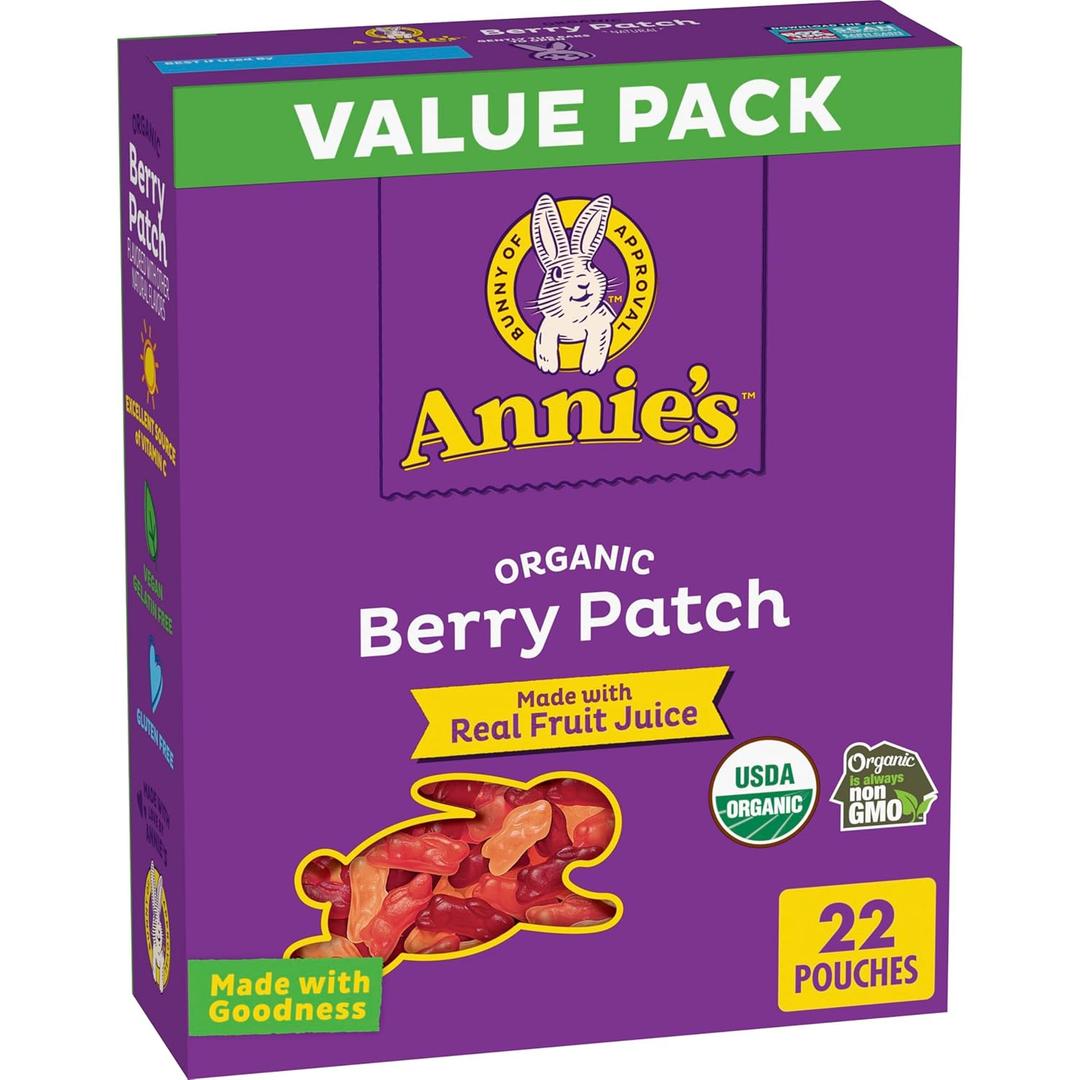 Annie's Organic Berry Patch Bunny Fruit Flavored Snacks, Gluten Free, Value Pack, 22 Pouches, 15.4 oz BB 25/Jun/2025