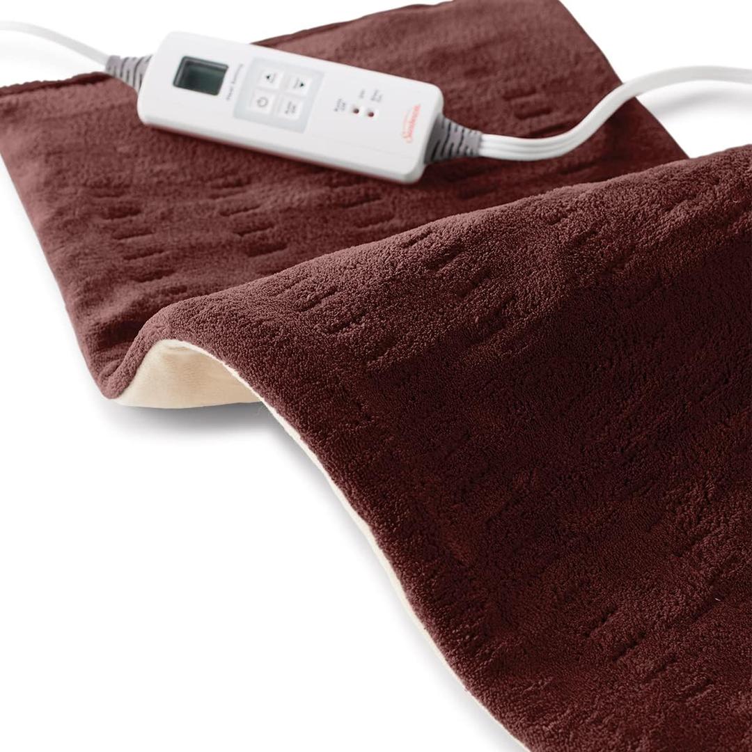 Sunbeam XL Back Neck and Shoulder Heat Therapy 12 x 24 with Auto Shut Off 6 Settings Machine-Washable Comfortable Microplush Fabric - Burgundy
