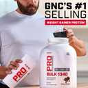 GNC Pro Performance Bulk 1340 Mass Gainer Protein Powder, 50g, Gluten Free, Whey, Creatine, BCAA, 3rd Party Tested, Muscle Recovery & Growth, Micronutrients, Strawberries and Cream, 9 Servings, Exp 11/2026
