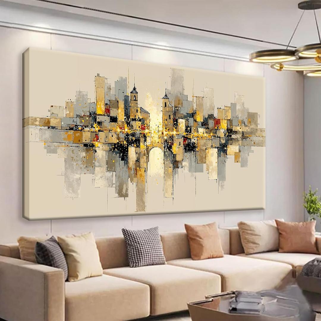 QSQ Black And Gold Abstract Wall Decor For Living Room 24" × 48"