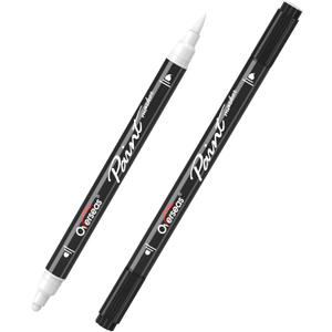 Overseas White and Black Acrylic Paint Markers, 2 Dual Tip Paint Pens Acrylic Markers with Dot and Brush Tip, Coloring Marker for Wood, Rock, Canvas, Glass, Metal, Plastic, Fabric, School Supplies