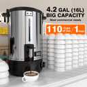 Commercial Coffee Urn, 110-Cup 16L Fast Brew Stainless Steel Hot Beverage Dispenser with Thermometer-Electric Hot Water Urn for Wedding, Party, Catering Events with Easy Cleaning(Double Wall)