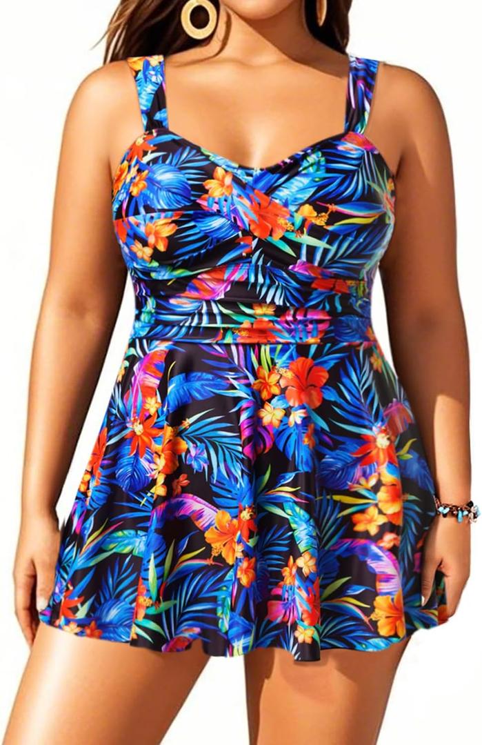 Aqua Eve Plus Size Two Piece Swimsuits for Women Tankini Bathing Suits Flowy Swim Dress with Shorts (Colorful Floral-1) XS Aqua Eve Plus Size Two Piece Swimsuits for Women Tankini Bathing Suits Flowy Swim Dress with Shorts (Colorful Floral-1) XS
