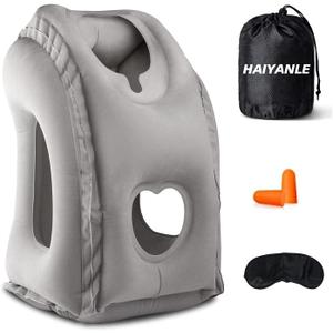 Inflatable Travel Pillow - Multifunctional Travel Pillow for Adult Chin Supporting Travel Neck Pillow Airplane Sleeper Office Napping Pillow with Eye Mask, Earplugs and Portable Bag