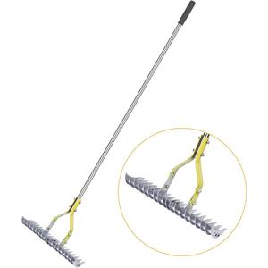 BARAYSTUS Thatch Rake Dethatcher - 15-Inch Wide Lawn Rake for Dead Grass Removal, Stainless Steel Adjustable Handle Garden Rake for Soil Loosening, Aeration & Thatching, 58.5-Inch Length
