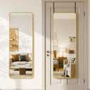 Antok 58"x20" Over the Door Mirror, Full Length Mirror with Stand, Gold