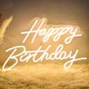 Happy Birthday Neon Sign for Wall Decor, LED Happy Birthday Light Up Sign, USB Powered Dimmable Neon Light for Birthday Party Decorations Backdrop, Warm White (17 x 12 inch)