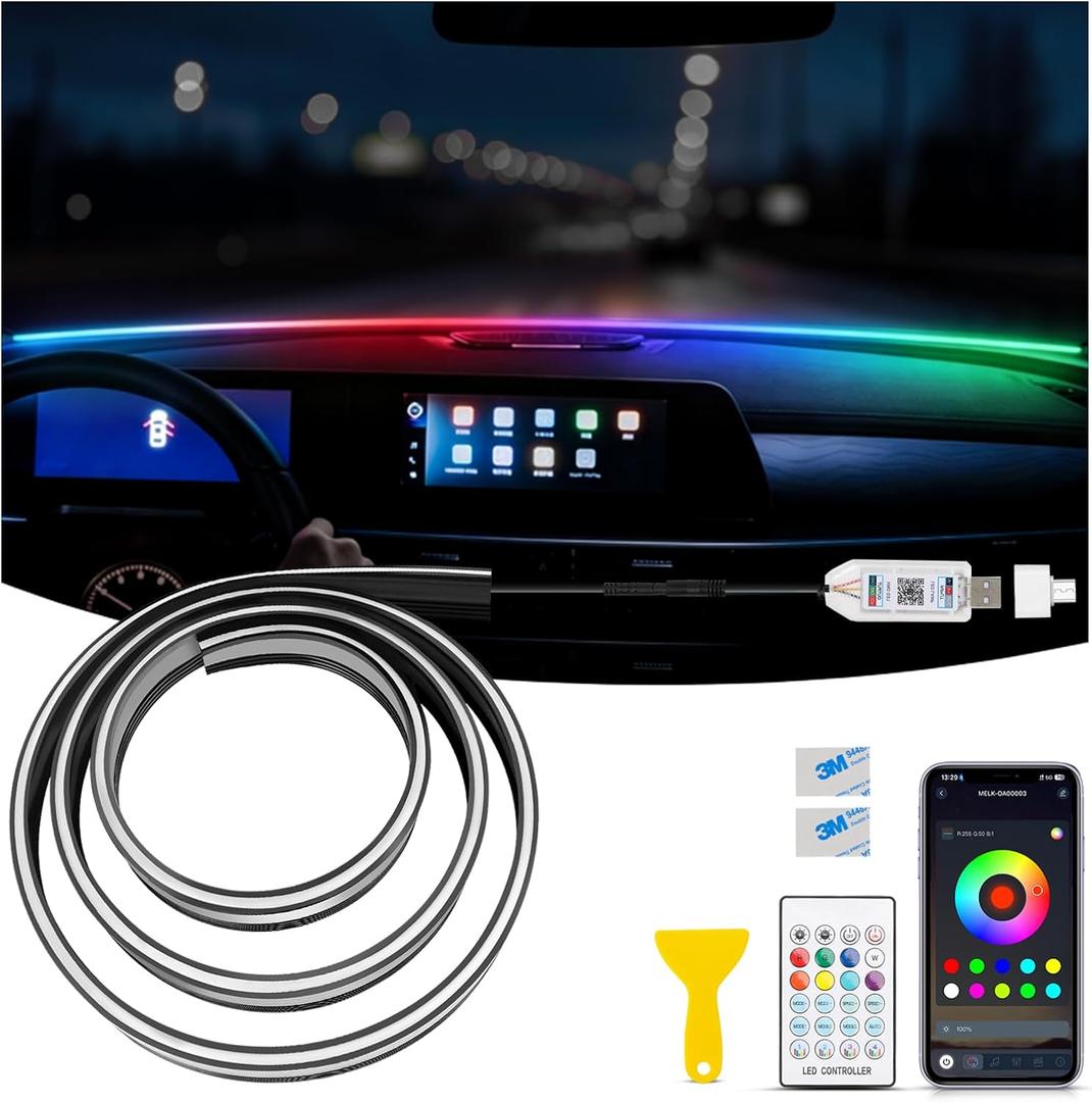 LED Strip Lights for Car Windshield 59in, RGB Ambient Lighting Car Interior with Noise Reduction, 16 Million Colors, Music Mode and Smart Control Car LED Lights Interior