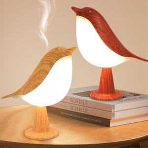 2Pack Small Cute Bird Table Lamp, Touch Bird Night Light, Cordless Bedside Lamp, Desk Lamp for Reading, 3-Way Dimmable USB Rechargeable Battery 2600mAh Nightstand Lamp for Bedroom, Home/Office Decor (Maple Red)