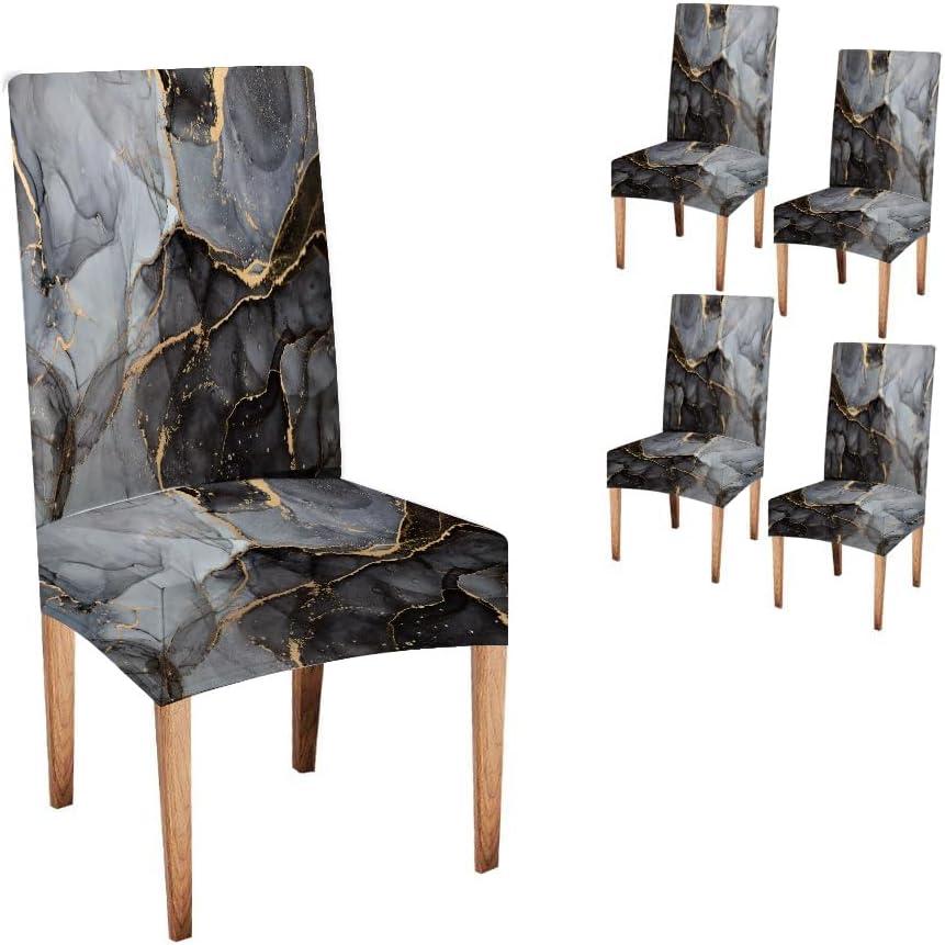 CAPSCEOLL Marble Black Gray Dining Chair Covers Set of 4,Stretch Parsons Chair Slipcovers Universal Removable Washable Parson Chair Covers for Dining Room,Living Room,Kitchen