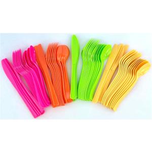 Neon Plastic Cutlery Set, 24 Guest Party Pack, Pink Orange Green Yellow, Multi-Purpose Party Supplies