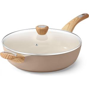 SENSARTE Ceramic Nonstick Frying Pan Skillet with Lid, 12 Inch Large Deep Frying Pan, 5 QT Saute Pan, Induction Pan, Healthy Non Toxic Cooking Pan with Helper Handle, PFOA PFAS PTFE Free