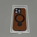 Leather Case for iPhone 15 Pro 6.1 inch, 360°Rotatable Magnetic Ring Stand, Built in Kickstand, for MagSafe, [Wireless Charging] Shockproof Phone Cases, Brown