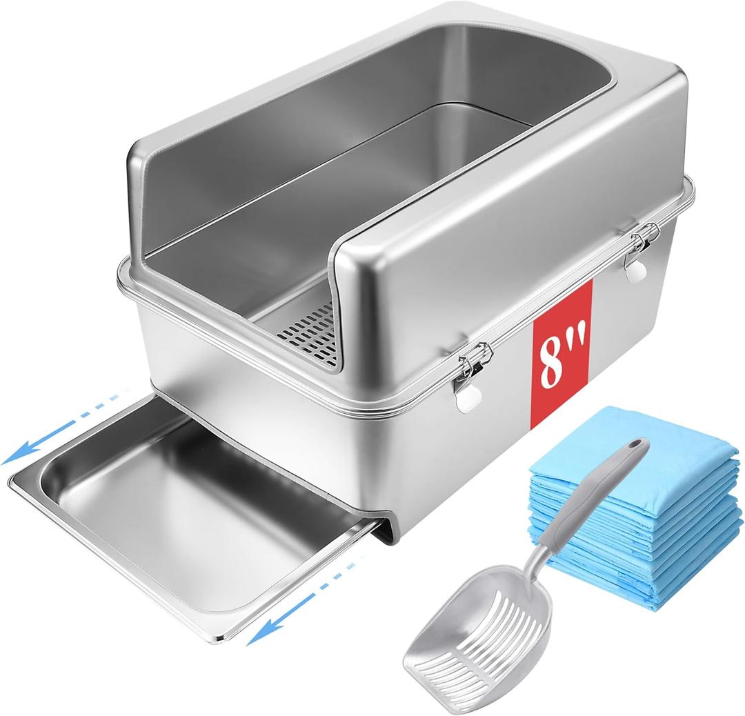 8" Sifting Pull-Out Cat Litter Box with Lid for Pine Pellets (XX-Large)