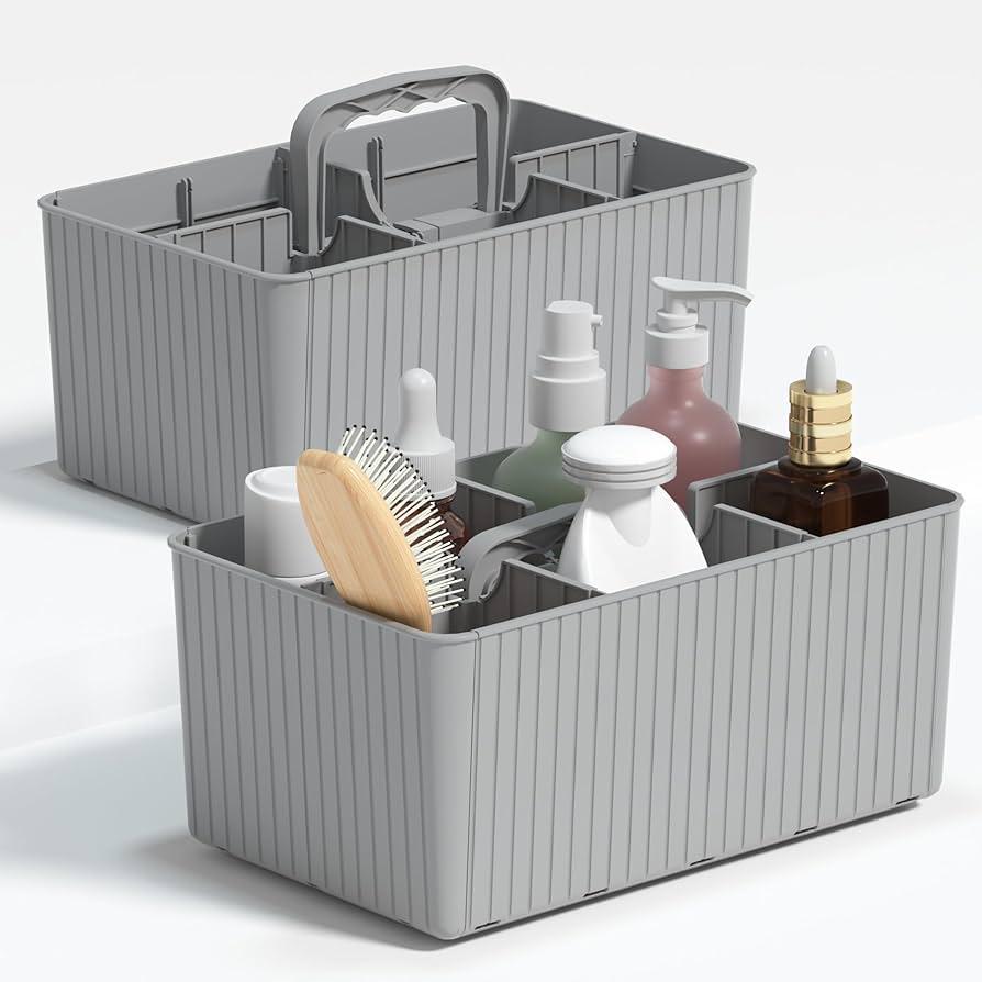 Plastic Shower Caddy Portable Organizer, DIY Bathroom Organizers and Storage, Makeup Organizer Divided Storage Tote Holder for Bathroom, Makeup, Kitchen, Office, Desktop (2 Pack)